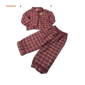 Vintage Disney Store Mickey Pluto Red Plaid Flannel Pajamas 4T
